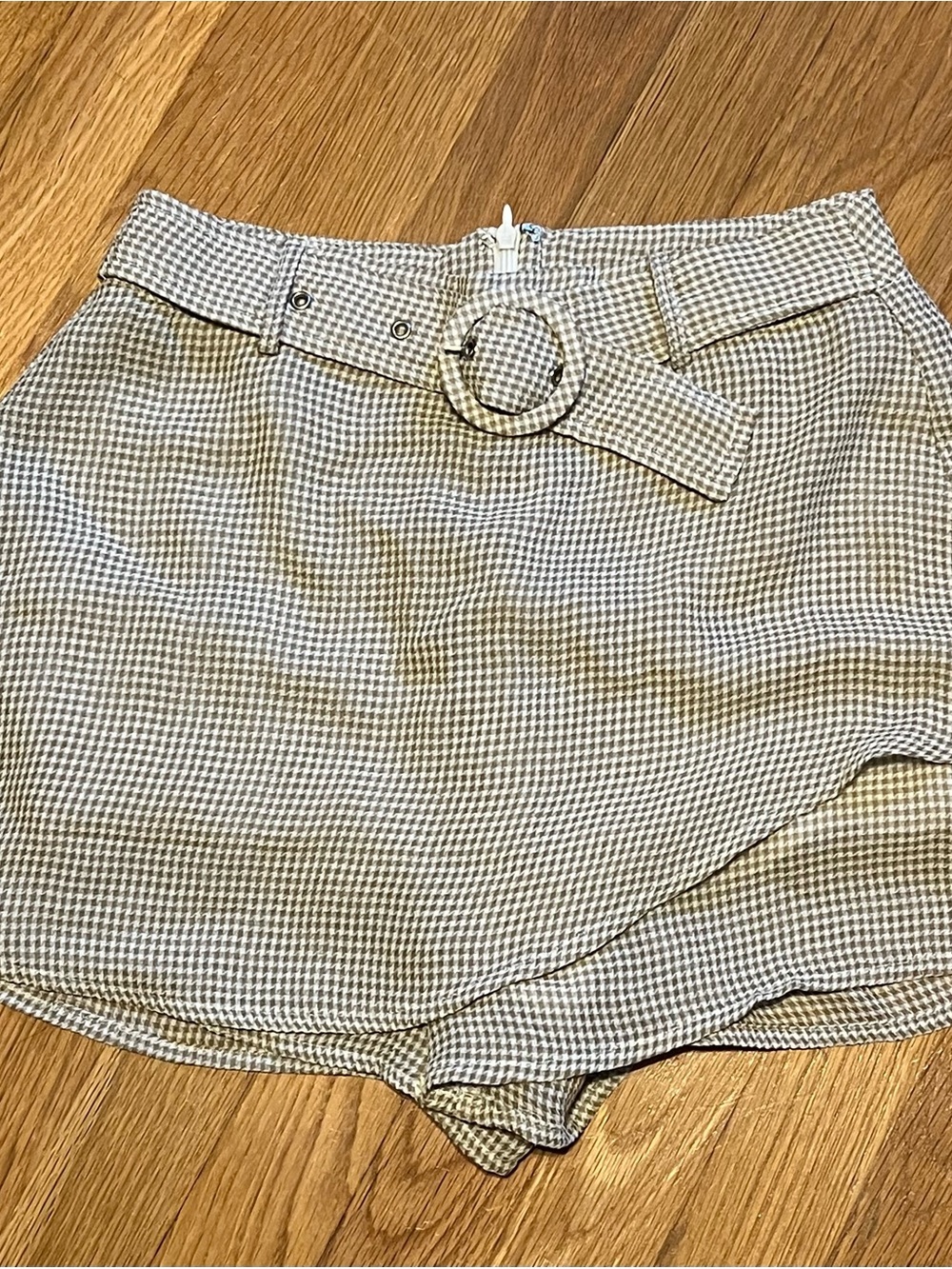 Lulu's Brown & White Gingham Skort with Belt Loop Detail SIZE XS